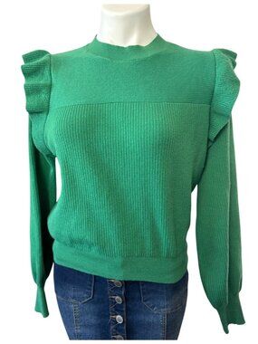 Shein Green Ruffle Shoulder Sweater - Size Medium